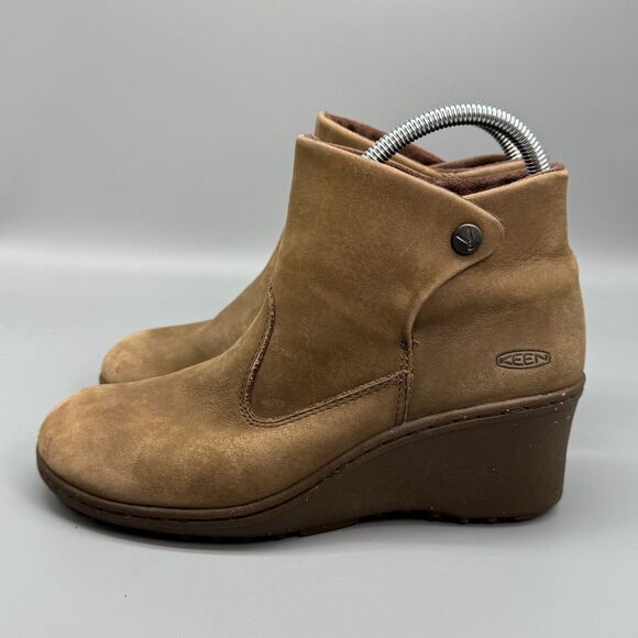 KEEN Akita Women's 8.5 Brown Ankle Boots Wedge Heel Slip-On Round Toe Comfort - Picture 5 of 12